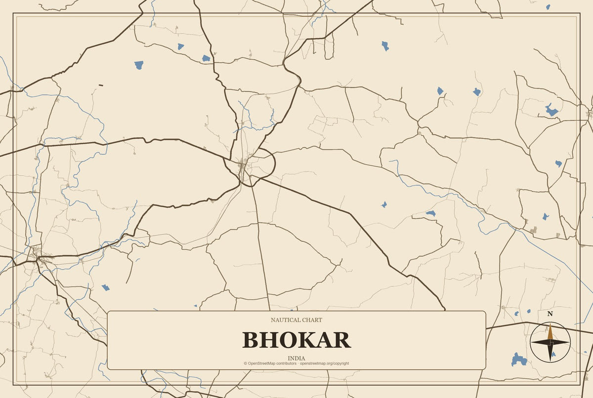 Bhokar, India City Map Aluminum Sign in Heritage Nautical style