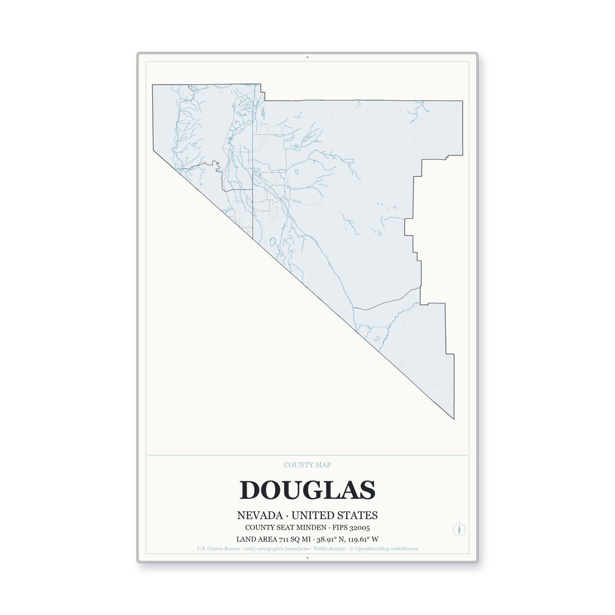 Douglas County, Nevada Map Aluminum Sign in Gallery Air style