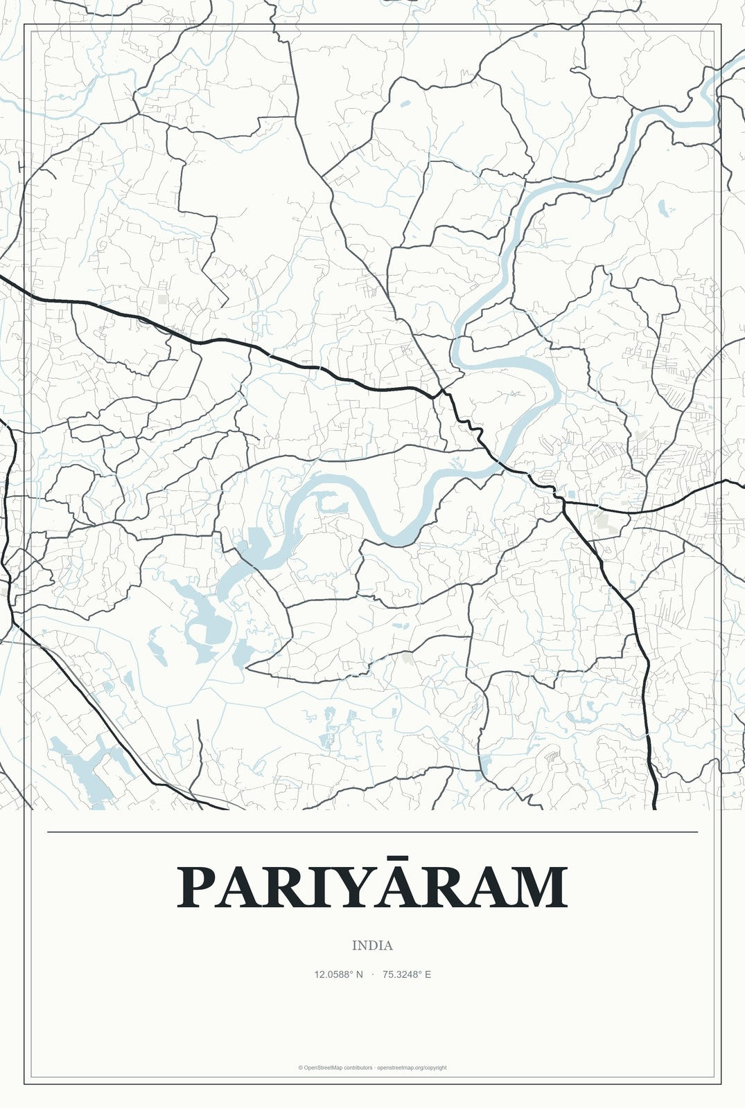 Pariyāram, India City Map Aluminum Sign in Gallery Air style