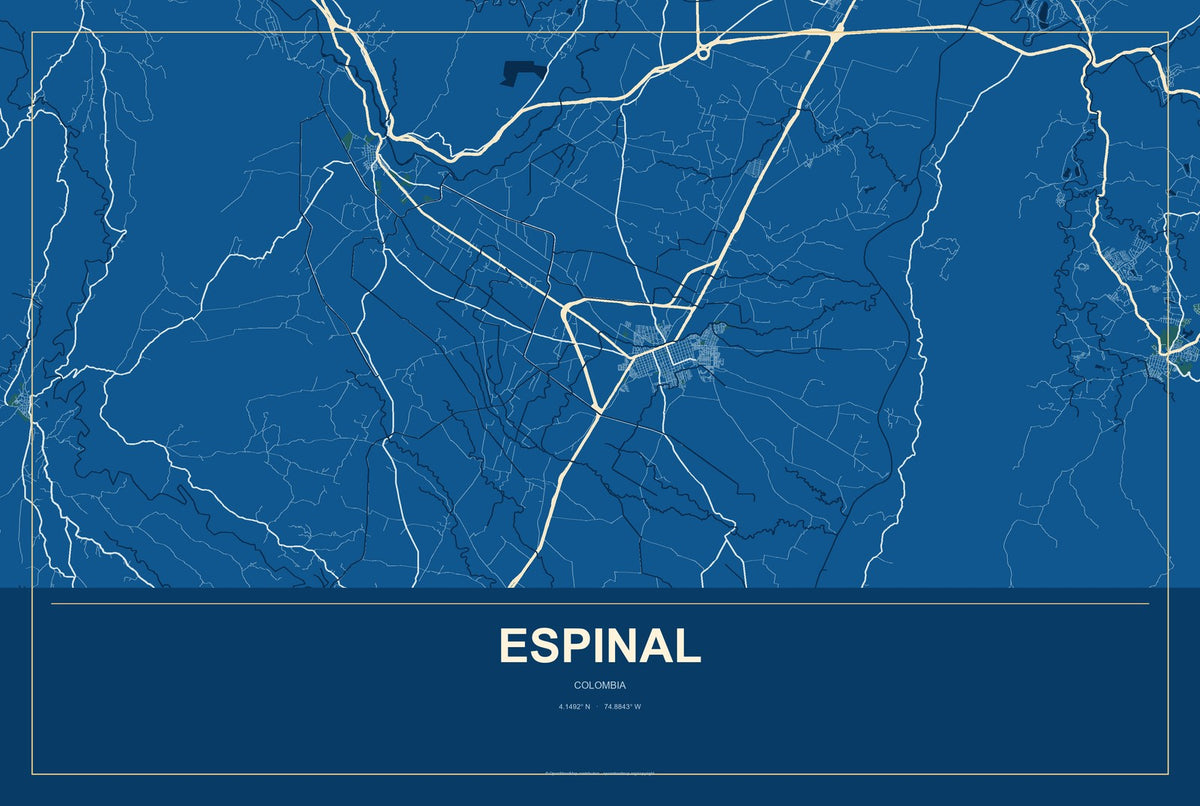 Espinal, Colombia City Map Aluminum Sign in Harbor Cobalt style