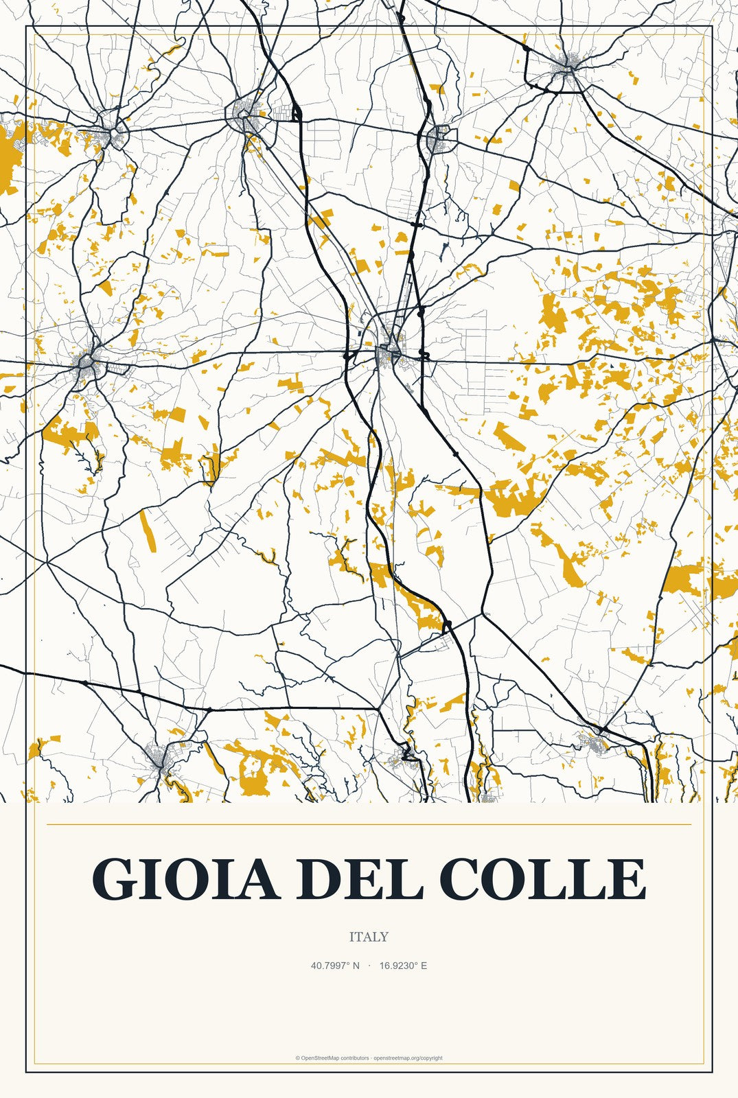 Gioia del Colle, Italy City Map Aluminum Sign in Citrine Modern style