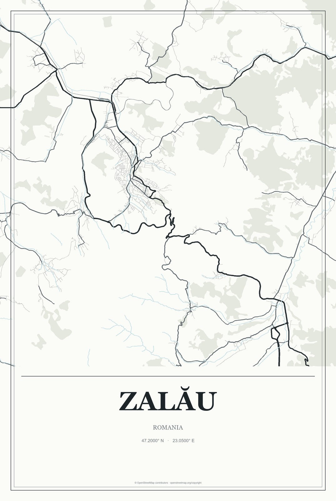 Zalău, Romania City Map Aluminum Sign in Gallery Air style