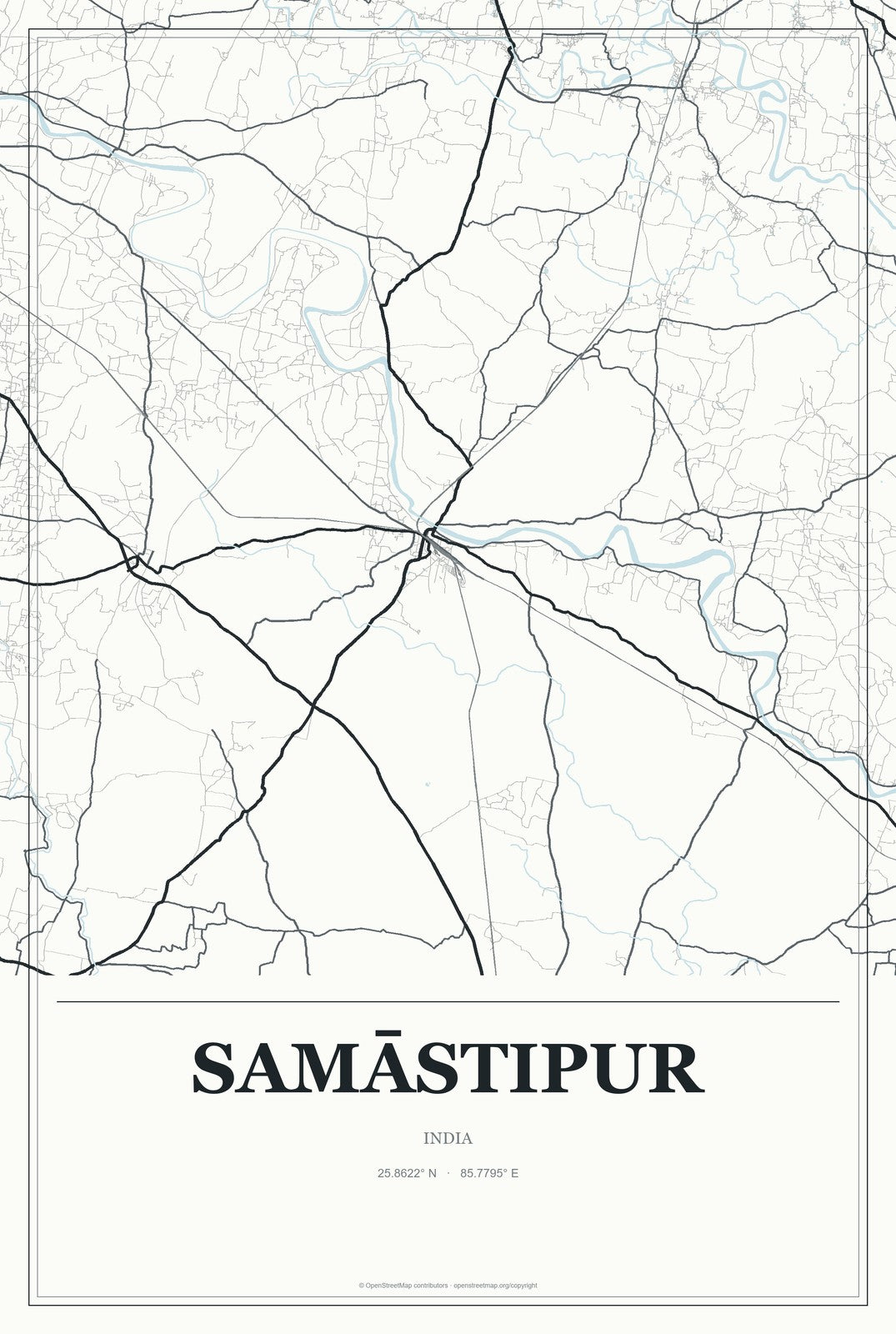 Samāstipur, India City Map Aluminum Sign in Gallery Air style