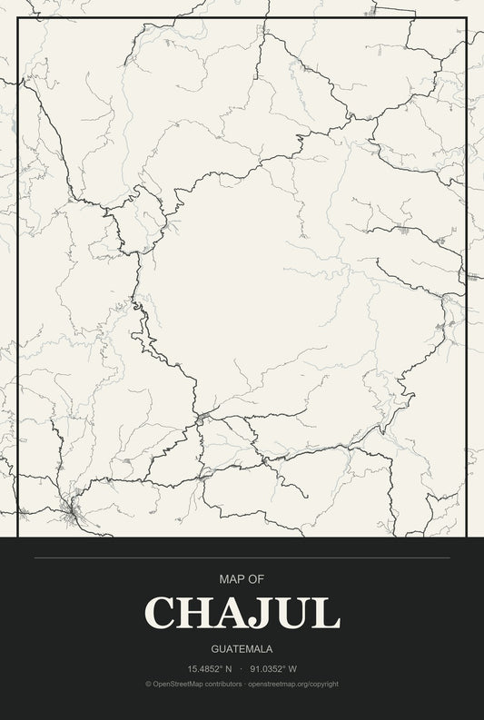 Chajul, Guatemala City Map Aluminum Sign in Museum Plaque style