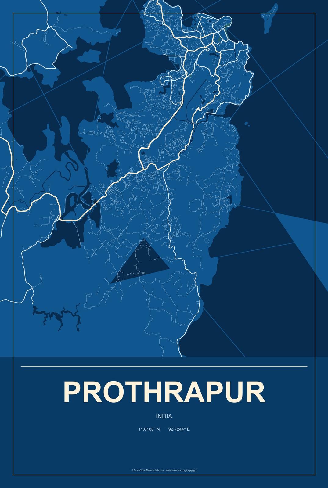 Prothrapur, India City Map Aluminum Sign in Harbor Cobalt style