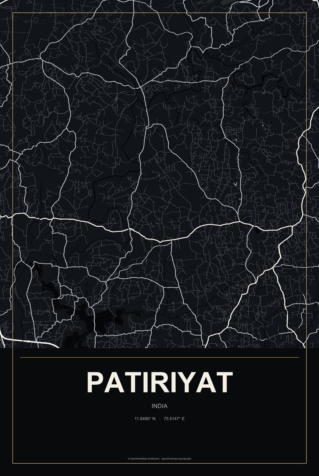 Patiriyat, India City Map Aluminum Sign in Metropolitan Noir style