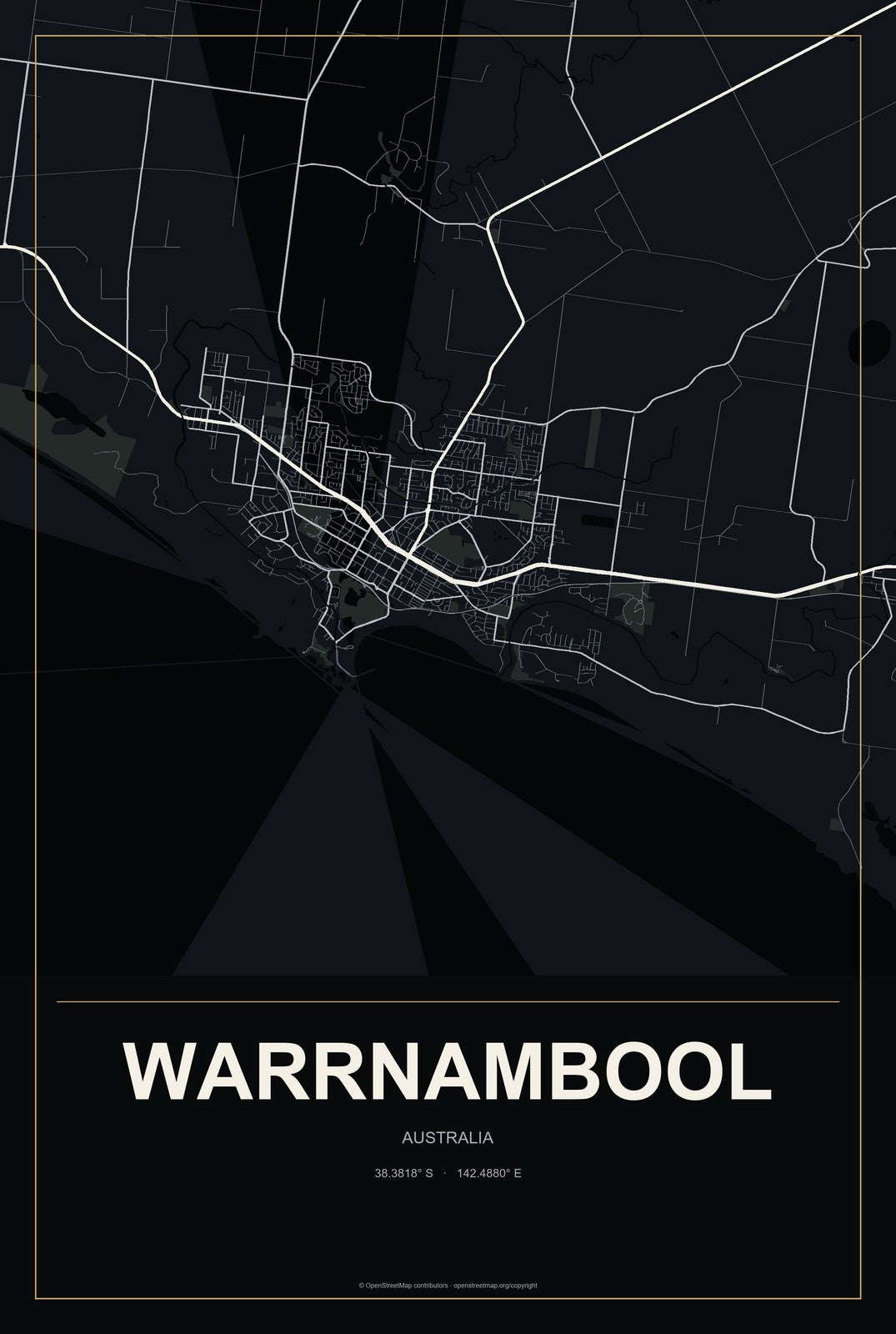 Warrnambool, Australia City Map Aluminum Sign in Metropolitan Noir style