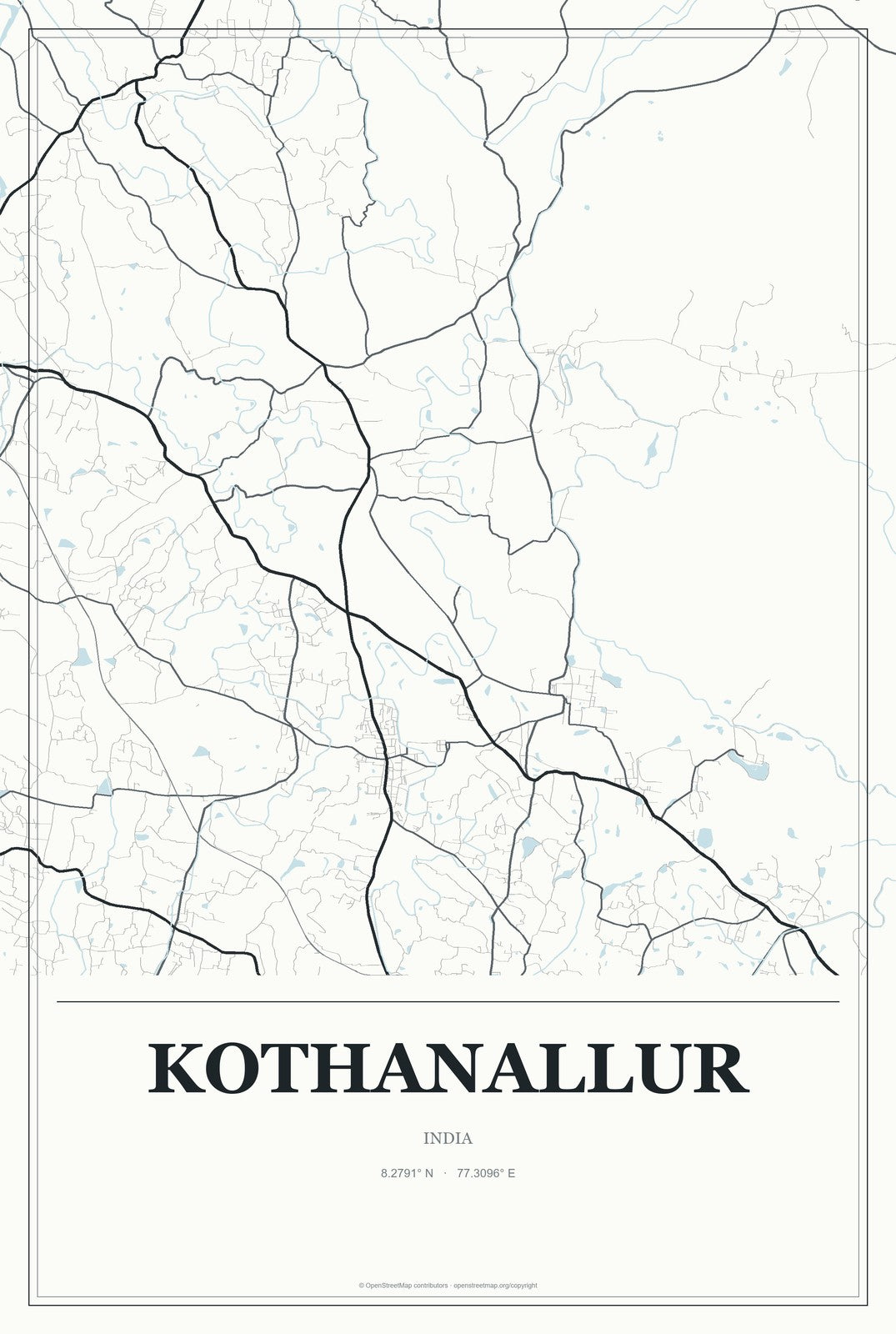 Kothanallur, India City Map Aluminum Sign in Gallery Air style