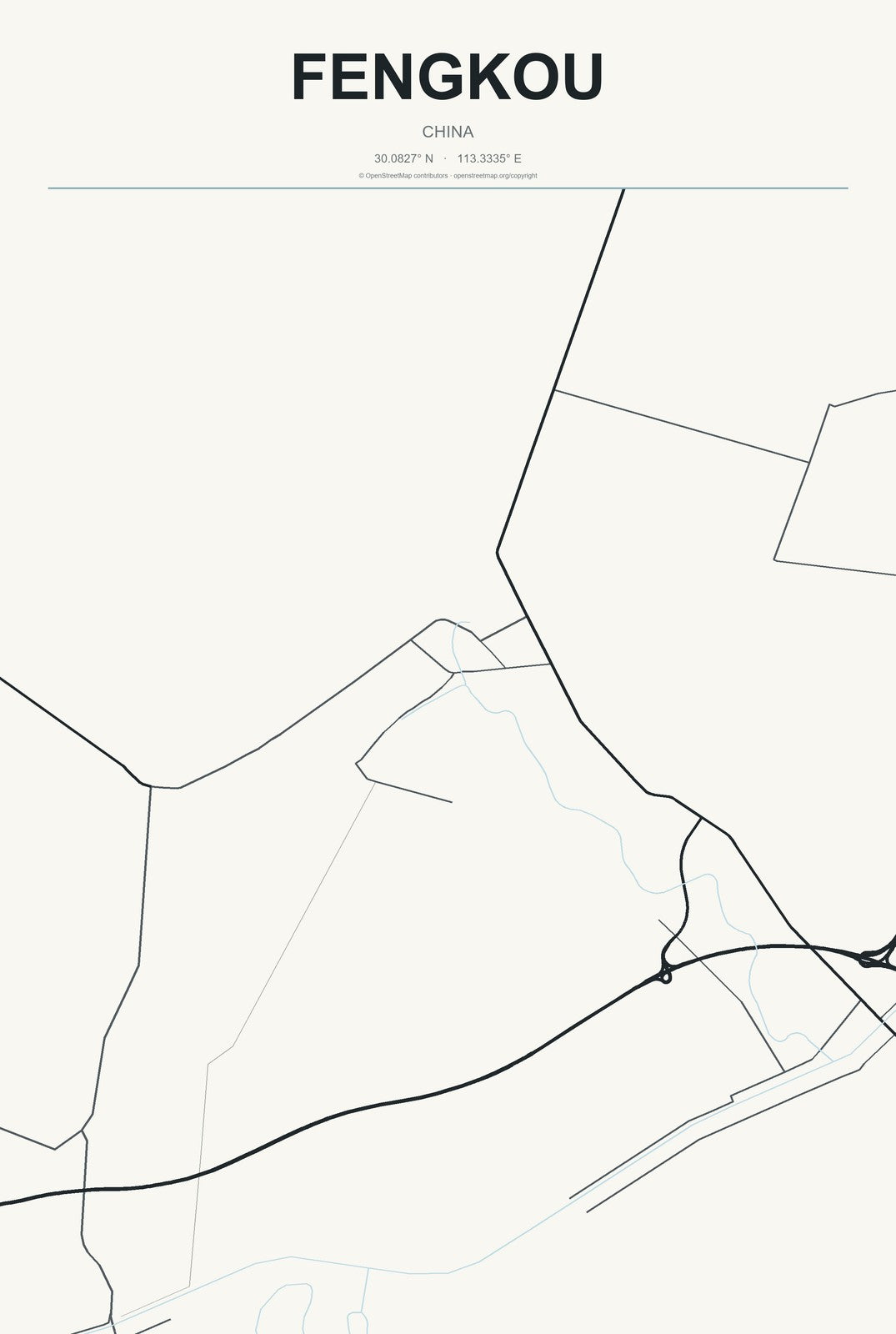 Fengkou, China City Map Aluminum Sign in Headline Atlas style