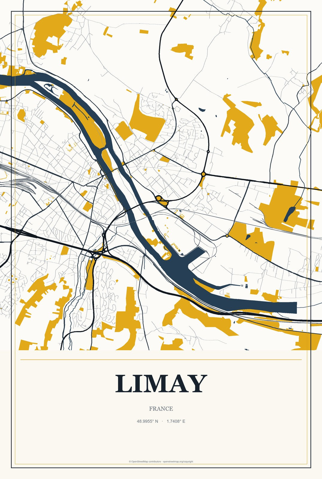 Limay, France City Map Aluminum Sign in Citrine Modern style