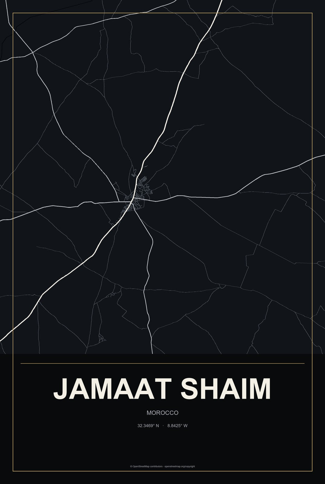 Jamaat Shaim, Morocco City Map Aluminum Sign in Metropolitan Noir style