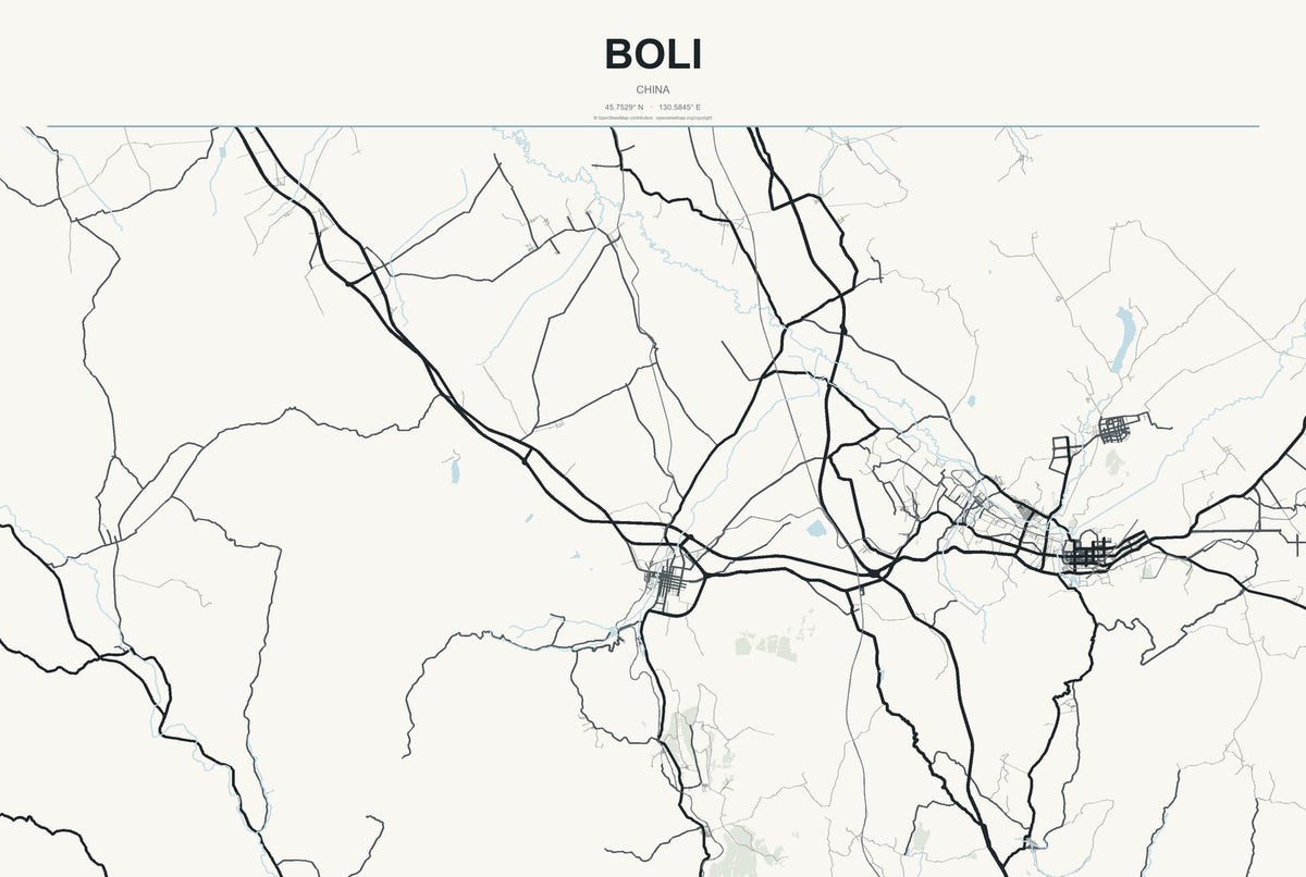 Boli, China City Map Aluminum Sign in Headline Atlas style