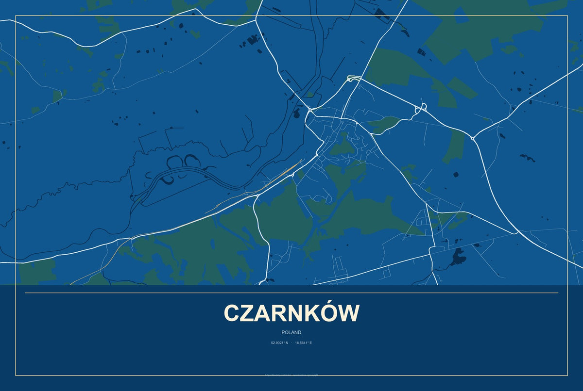 Czarnków, Poland City Map Aluminum Sign in Harbor Cobalt style