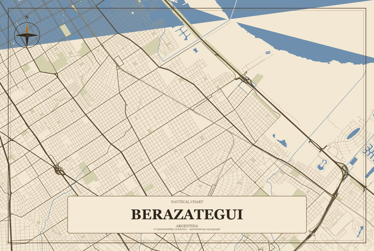 Berazategui, Argentina City Map Aluminum Sign in Heritage Nautical style