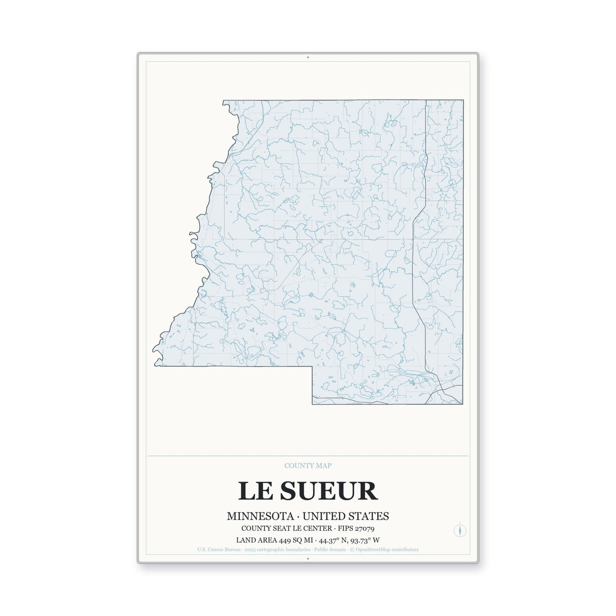Le Sueur County, Minnesota Map Aluminum Sign in Gallery Air style