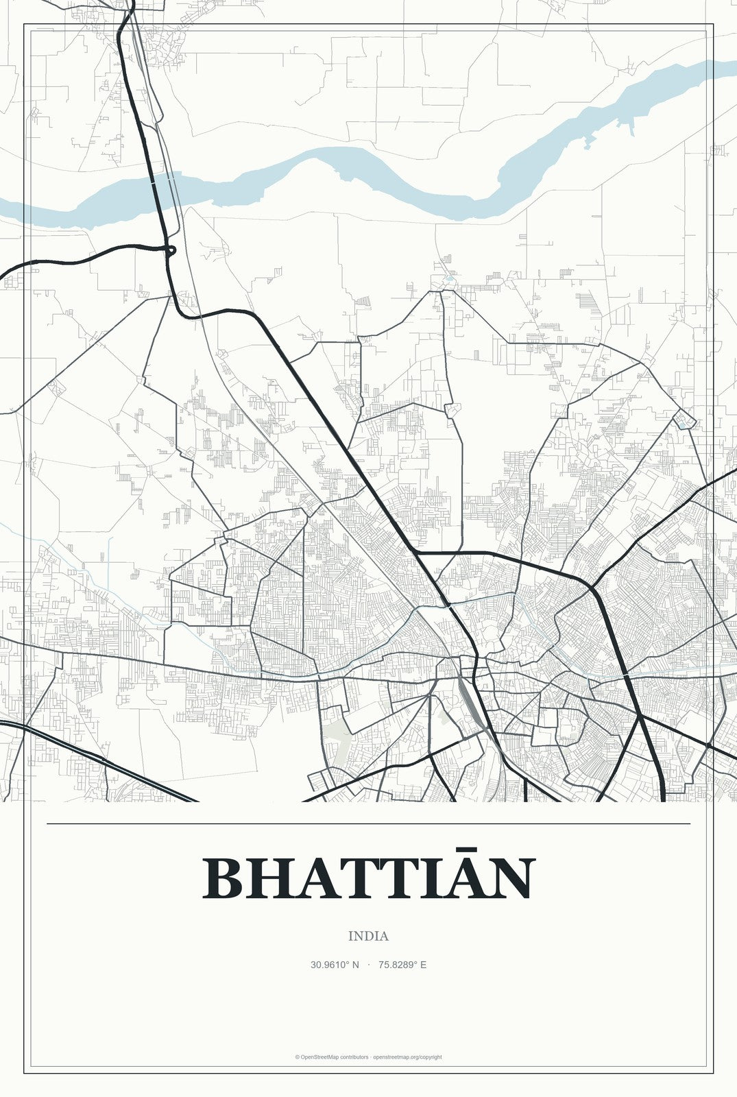 Bhattiān, India City Map Aluminum Sign in Gallery Air style