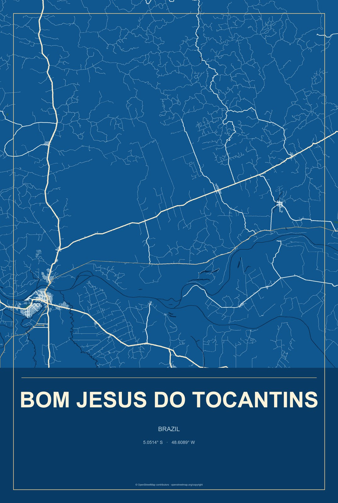 Bom Jesus do Tocantins, Brazil City Map Aluminum Sign in Harbor Cobalt style