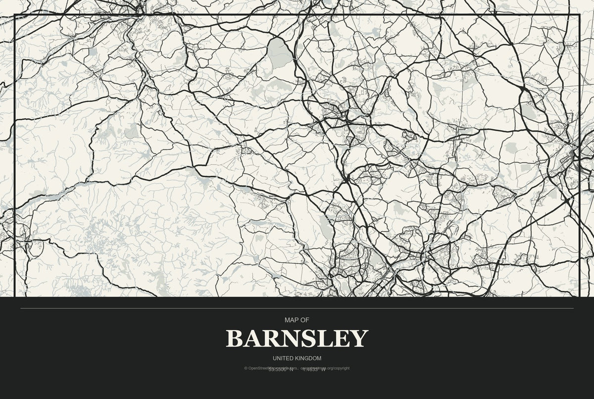 Barnsley, United Kingdom City Map Aluminum Sign in Museum Plaque style