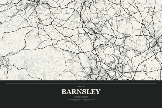 Barnsley, United Kingdom City Map Aluminum Sign in Museum Plaque style