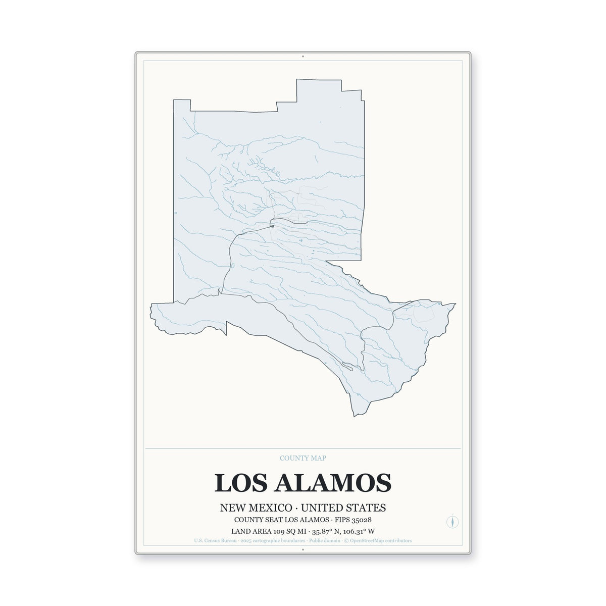 Los Alamos County, New Mexico Map Aluminum Sign in Gallery Air style