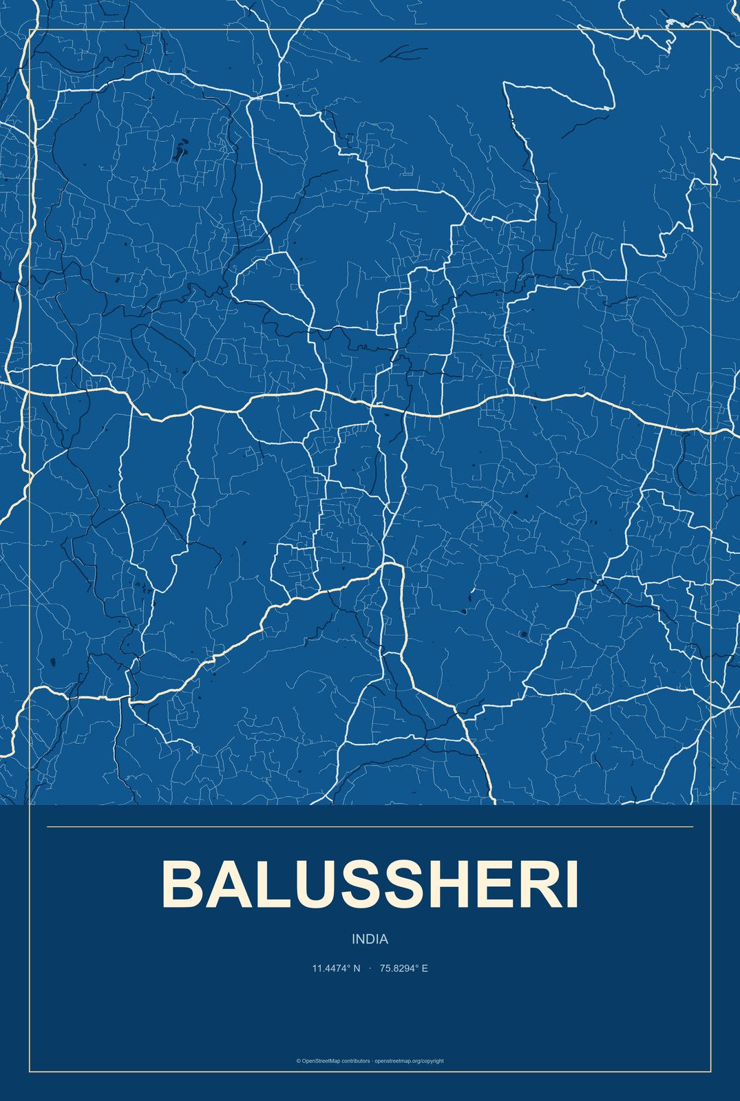 Balussheri, India City Map Aluminum Sign in Harbor Cobalt style
