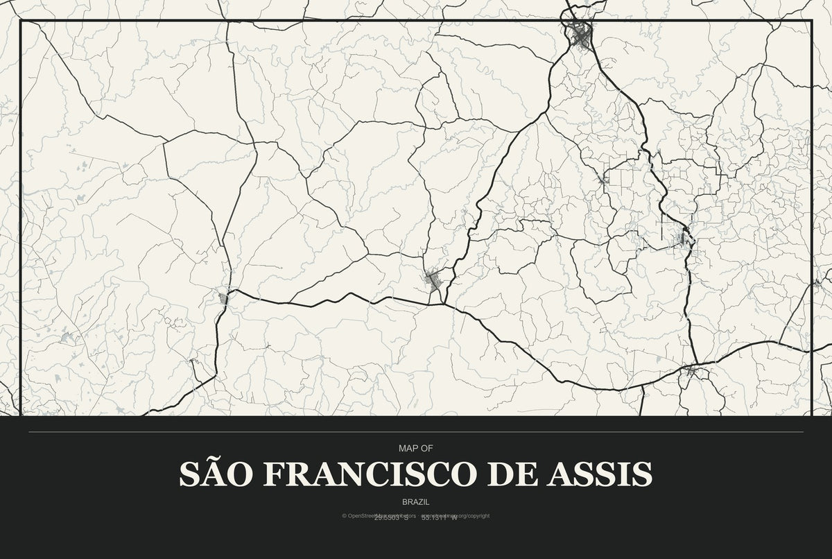 São Francisco de Assis, Brazil City Map Aluminum Sign in Museum Plaque style