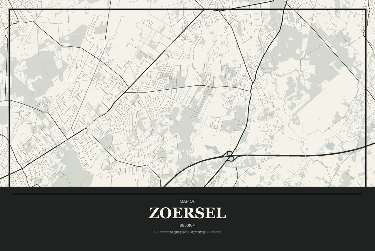 Zoersel, Belgium City Map Aluminum Sign in Museum Plaque style