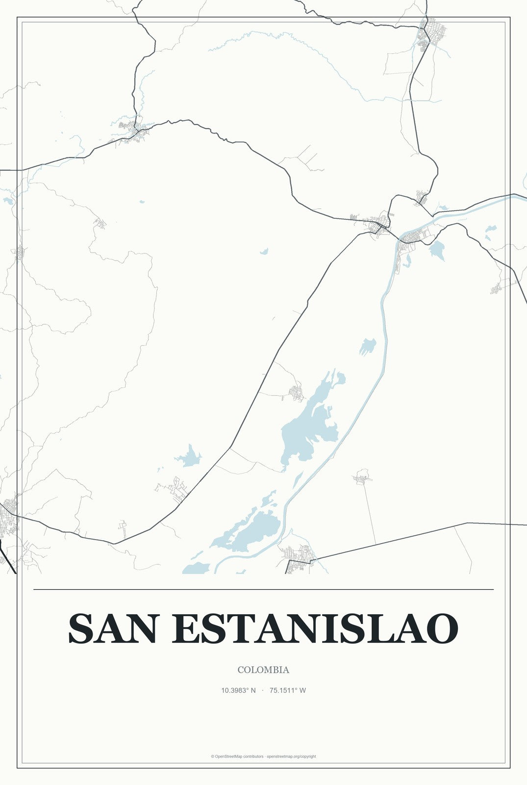 San Estanislao, Colombia City Map Aluminum Sign in Gallery Air style
