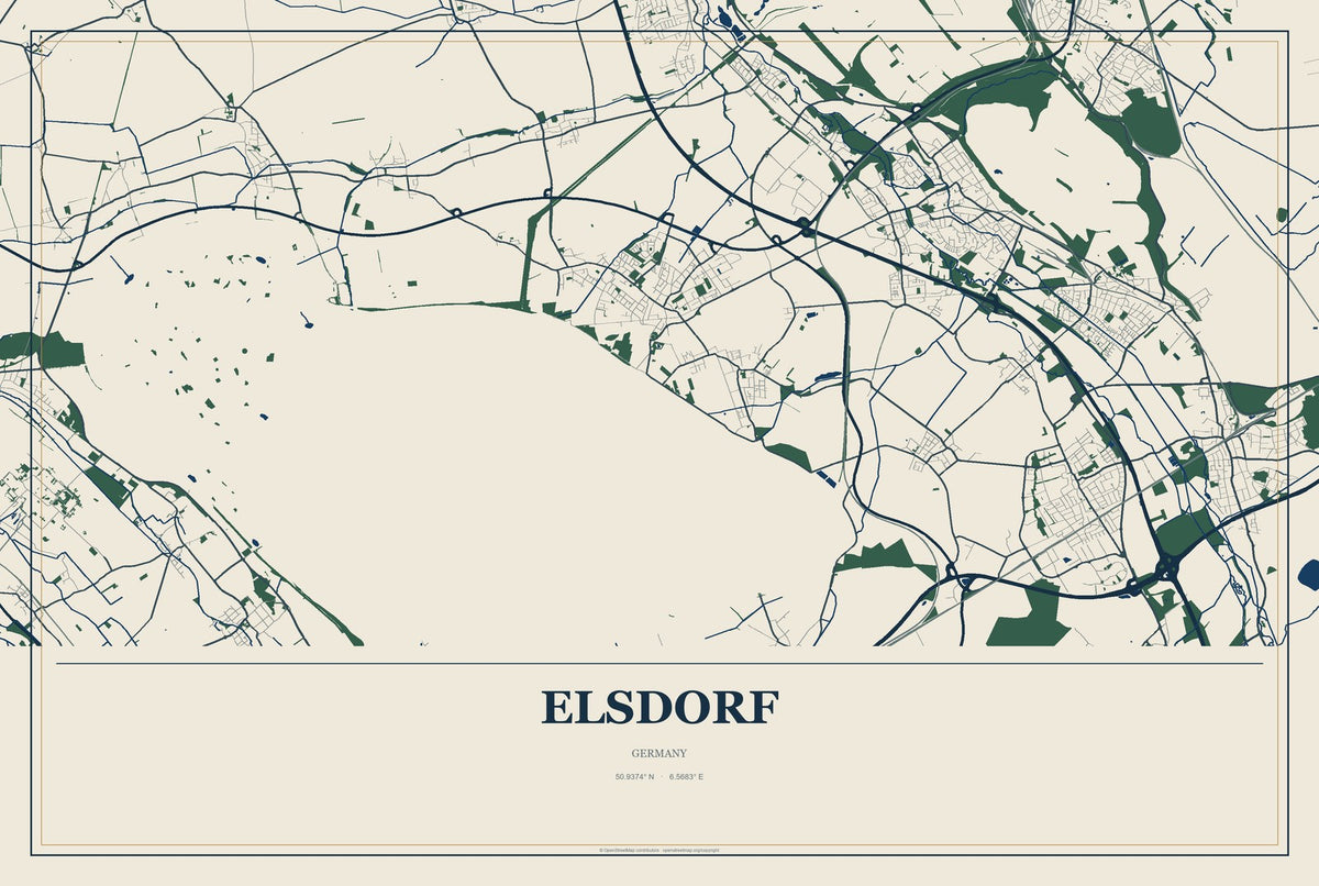 Elsdorf, Germany City Map Aluminum Sign in Coastal Cutout style
