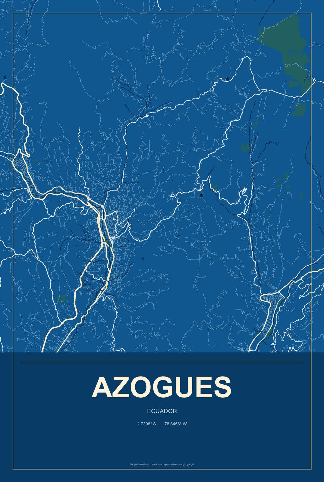 Azogues, Ecuador City Map Aluminum Sign in Harbor Cobalt style