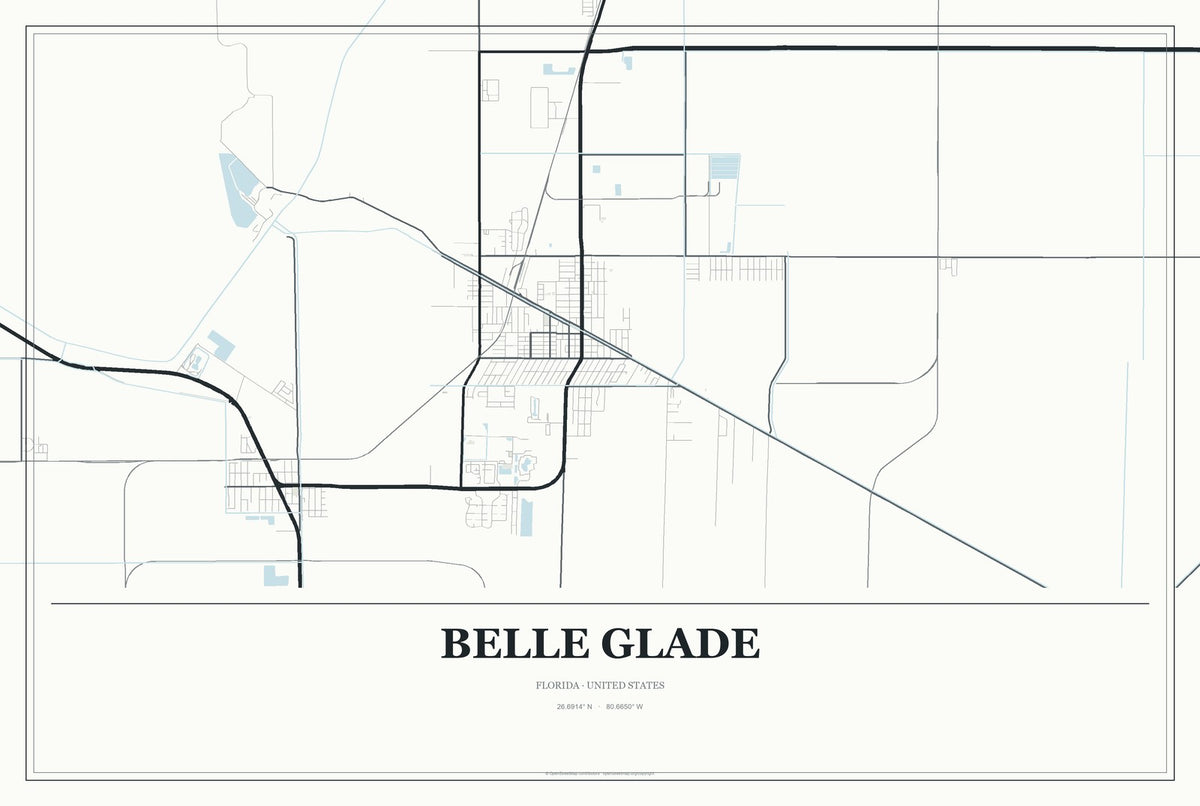 Belle Glade, Florida City Map Aluminum Sign in Gallery Air style