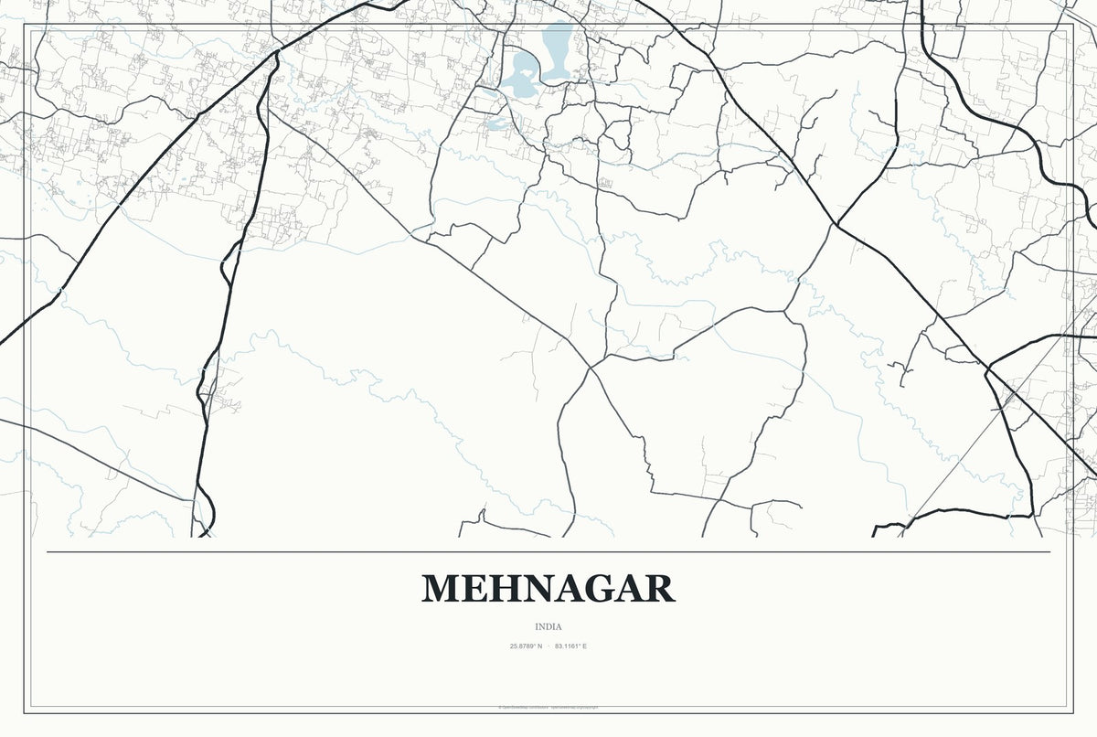 Mehnagar, India City Map Aluminum Sign in Gallery Air style