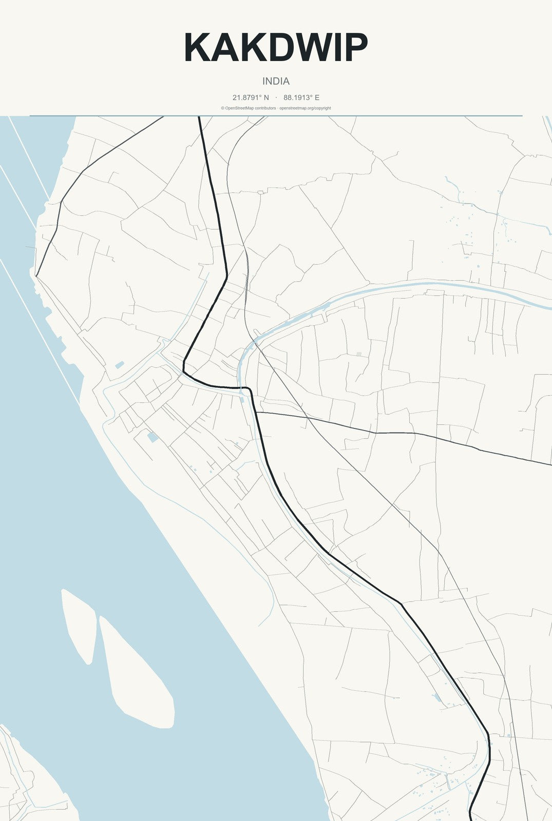 Kakdwip, India City Map Aluminum Sign in Headline Atlas style