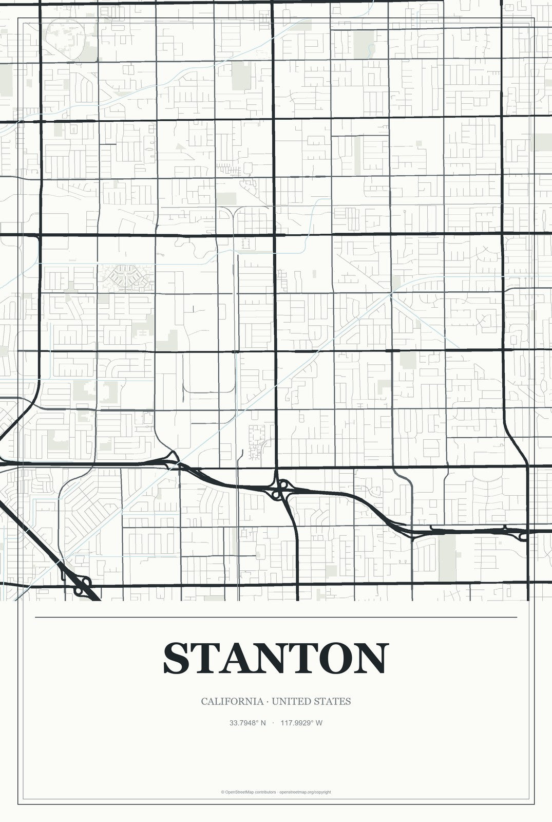 Stanton, California City Map Aluminum Sign in Gallery Air style
