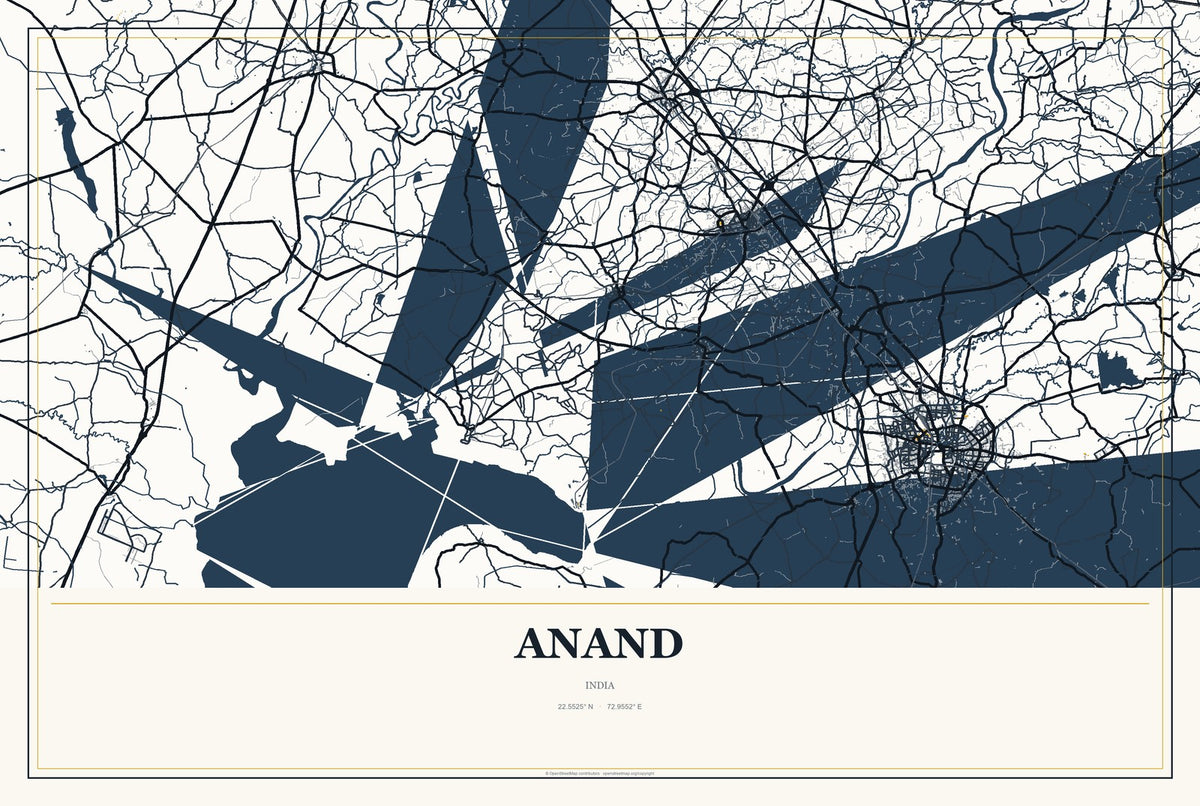 Anand, India City Map Aluminum Sign in Citrine Modern style