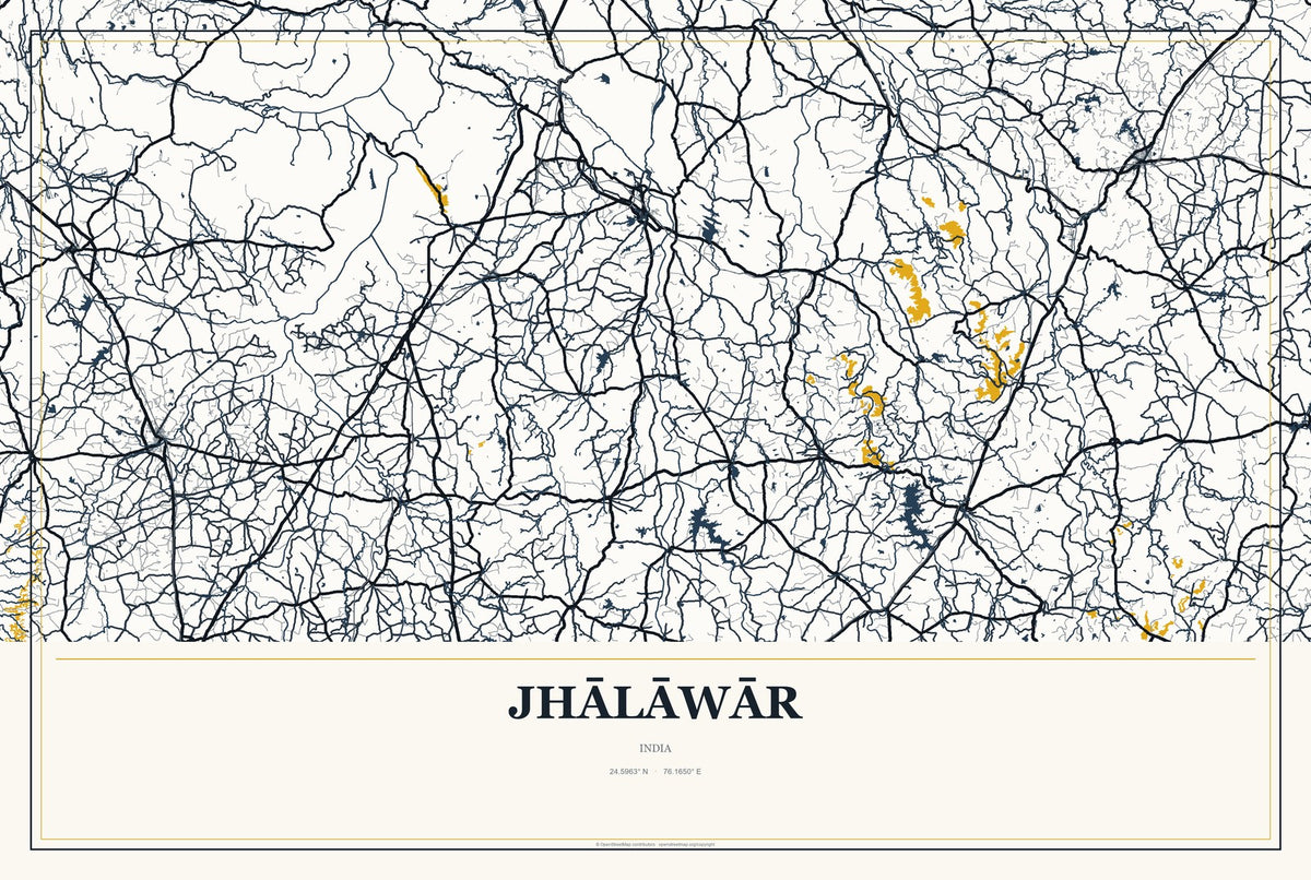 Jhālāwār, India City Map Aluminum Sign in Citrine Modern style
