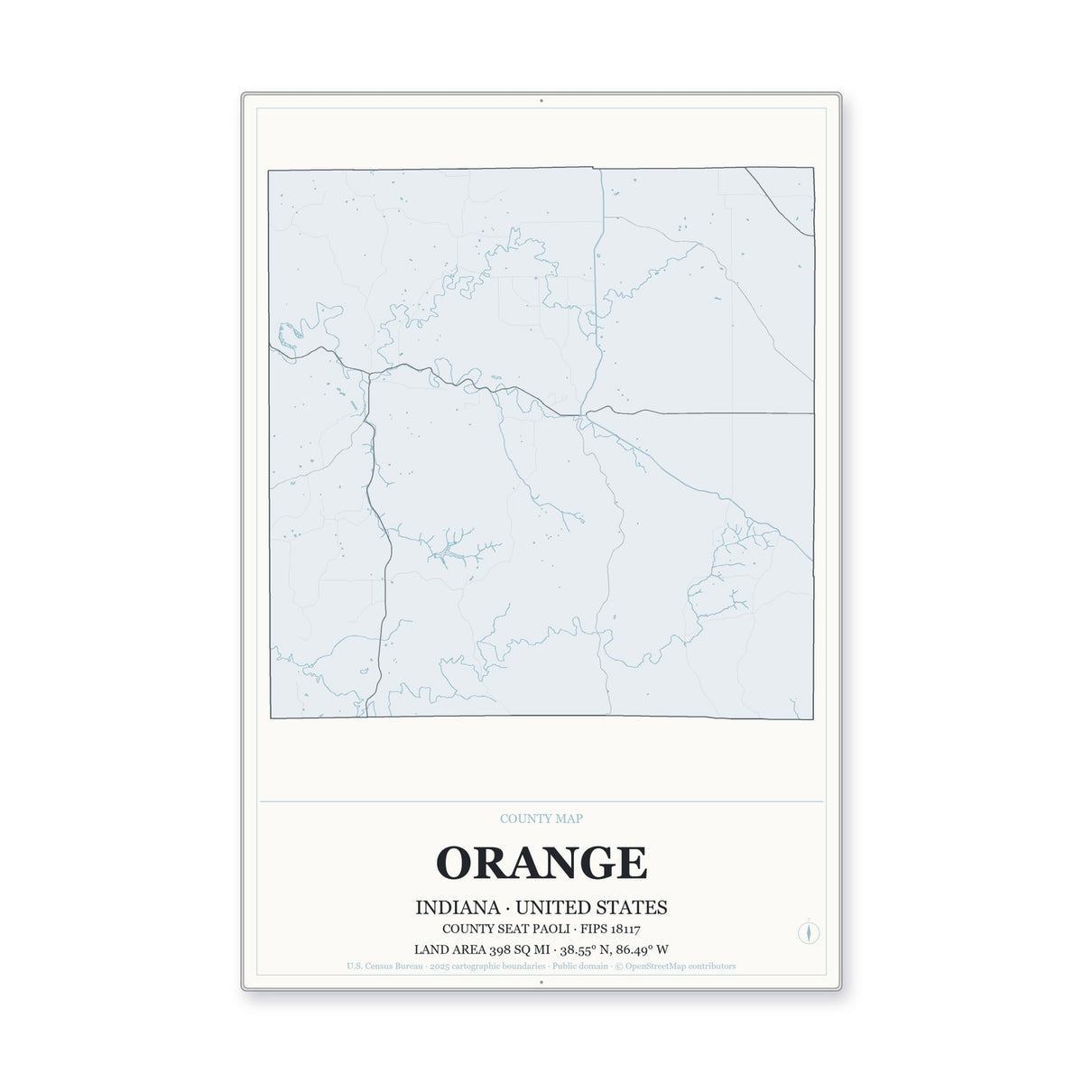 Orange County, Indiana Map Aluminum Sign in Gallery Air style