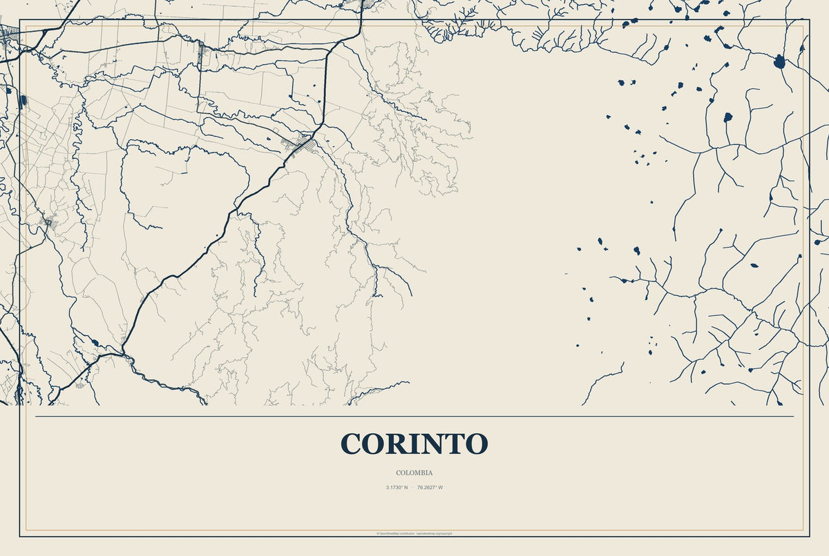 Corinto, Colombia City Map Aluminum Sign in Coastal Cutout style