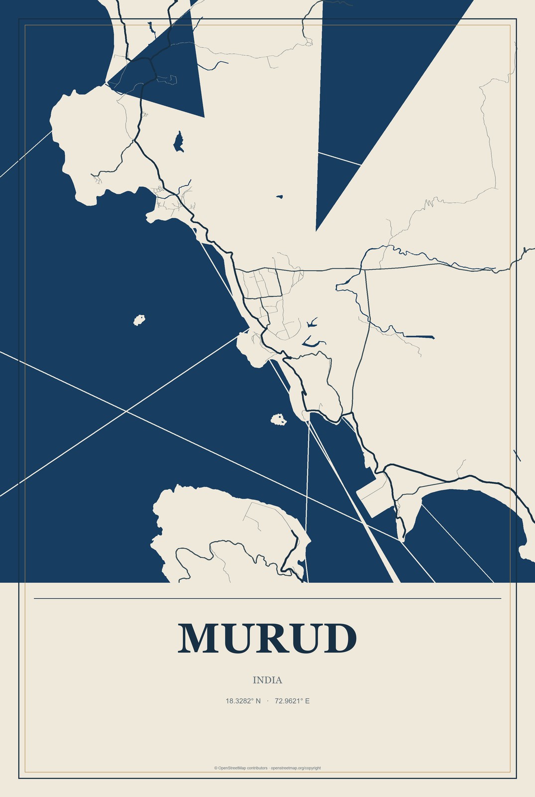 Murud, India City Map Aluminum Sign in Coastal Cutout style