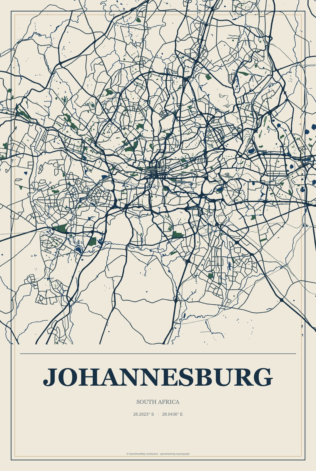 Johannesburg, South Africa City Map Aluminum Sign in Coastal Cutout style