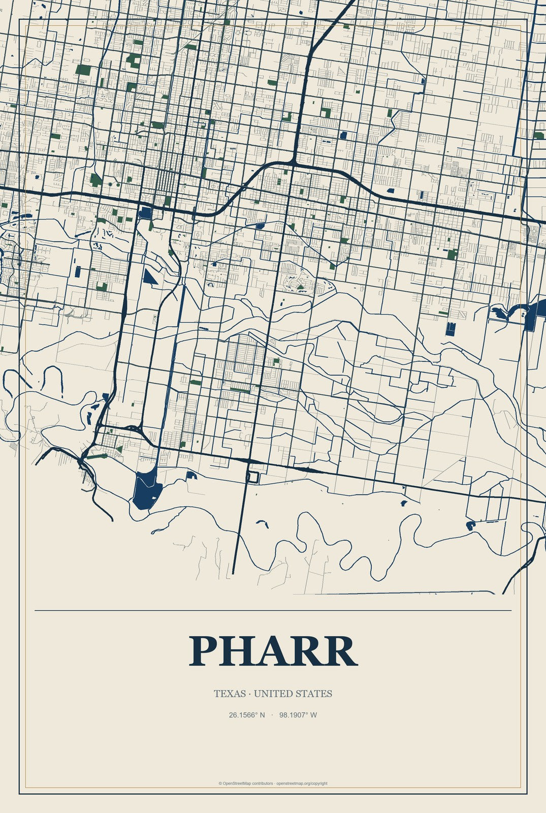 Pharr, Texas City Map Aluminum Sign in Coastal Cutout style