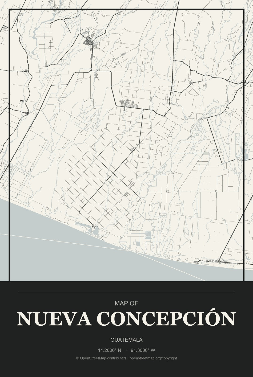 Nueva Concepción, Guatemala City Map Aluminum Sign in Museum Plaque style