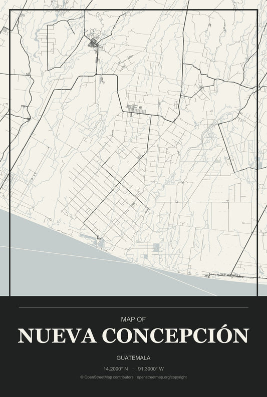 Nueva Concepción, Guatemala City Map Aluminum Sign in Museum Plaque style