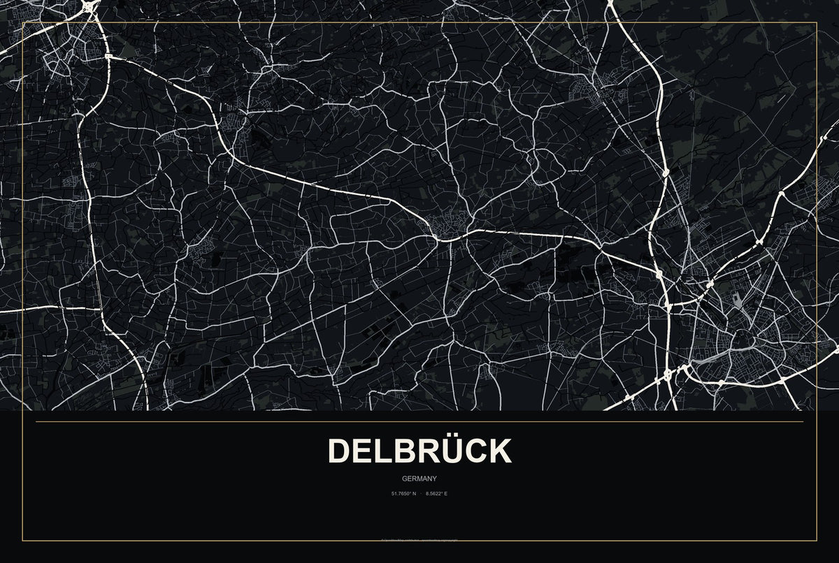 Delbrück, Germany City Map Aluminum Sign in Metropolitan Noir style