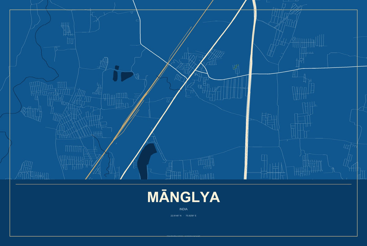 Mānglya, India City Map Aluminum Sign in Harbor Cobalt style