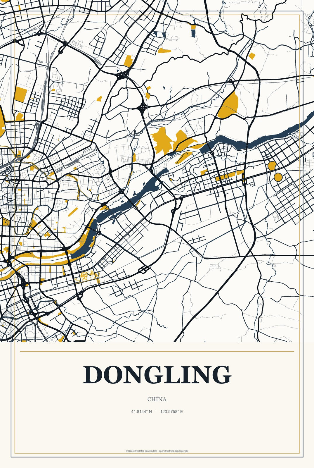 Dongling, China City Map Aluminum Sign in Citrine Modern style