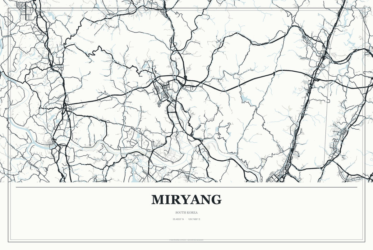 Miryang, South Korea City Map Aluminum Sign in Gallery Air style
