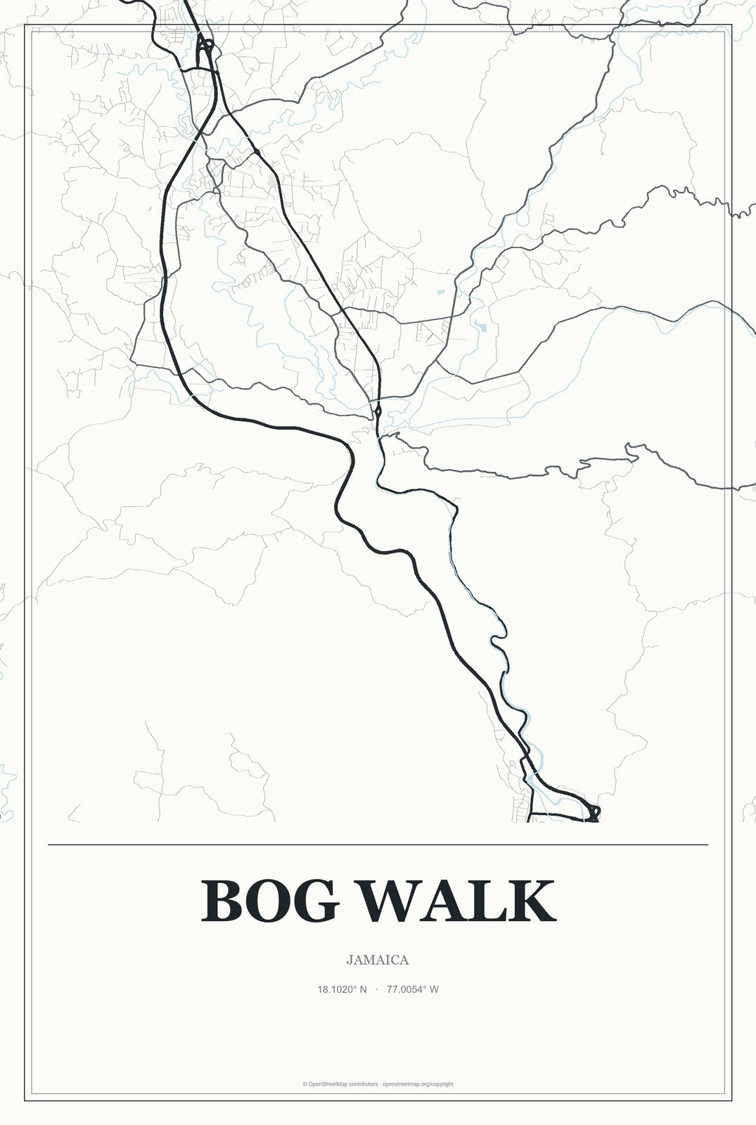 Bog Walk, Jamaica City Map Aluminum Sign in Gallery Air style