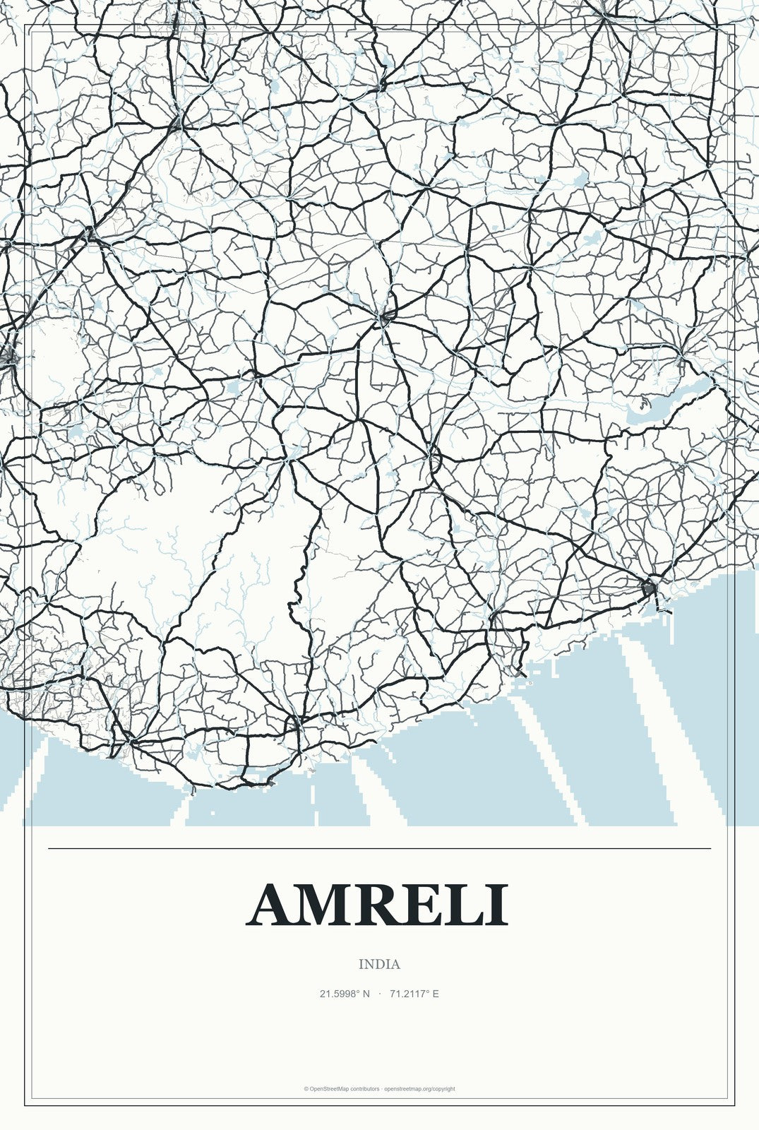 Amreli, India City Map Aluminum Sign in Gallery Air style