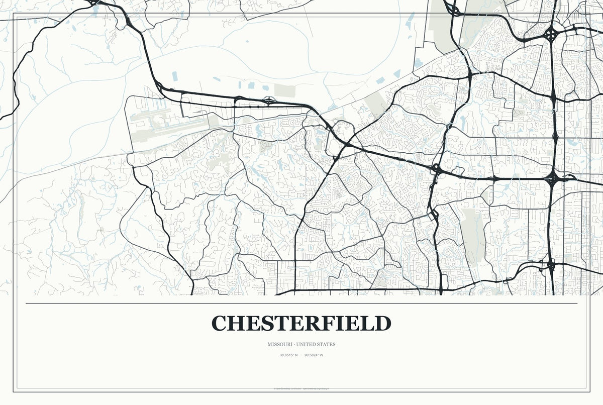 Chesterfield, Missouri City Map Aluminum Sign in Gallery Air style